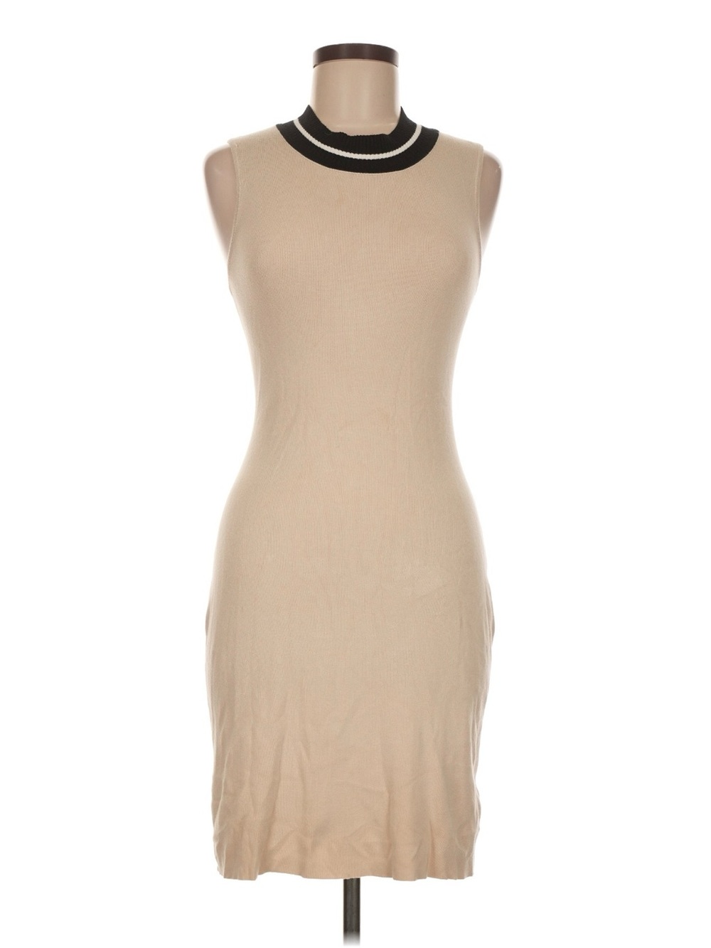 House of Harlow 1960 Beige Sleeveless Mini Dress with Black-Trim Collar